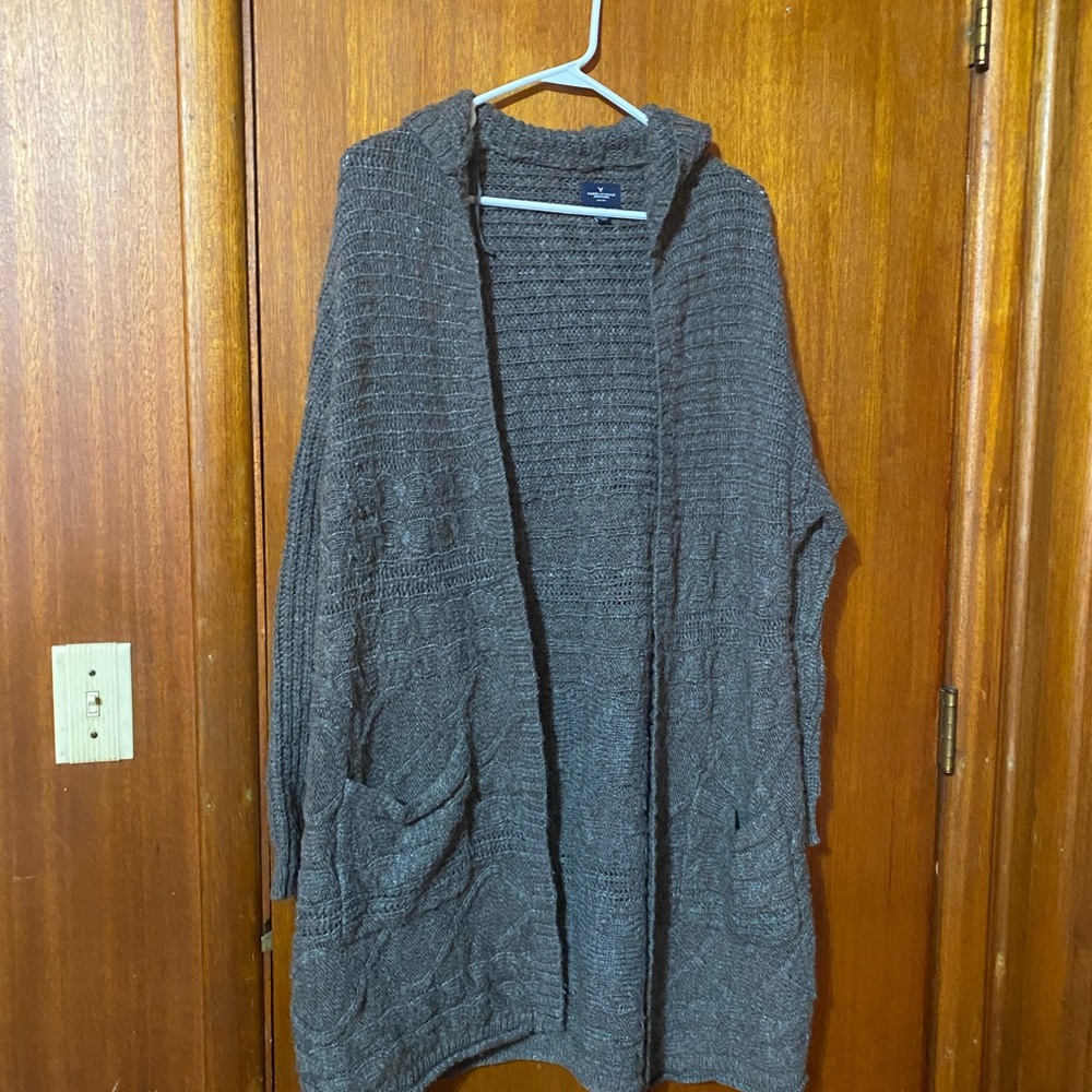 American Eagle Outfitters Dark Gray Hooded Cardigan